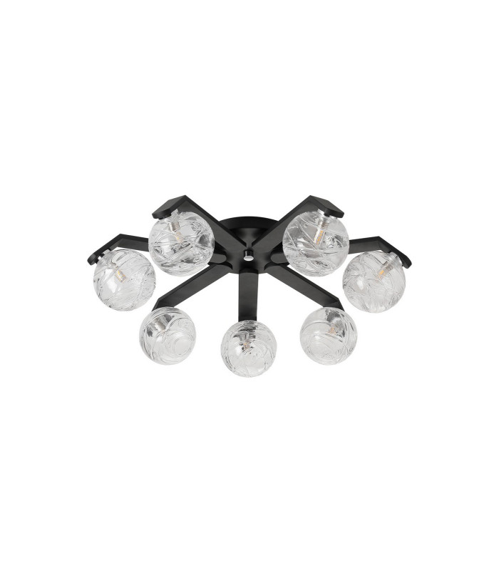 Cortland 64cm Flush Ceiling 7 Light G9 IP44 Black/Polished Chrome/Clear Dune Effect Round Glass-4