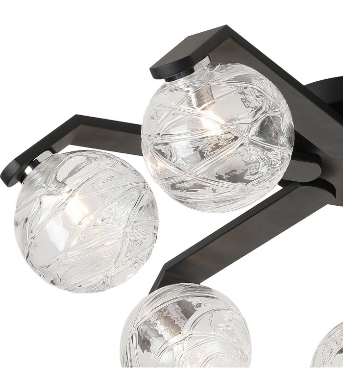 Cortland 64cm Flush Ceiling 7 Light G9 IP44 Black/Polished Chrome/Clear Dune Effect Round Glass-5