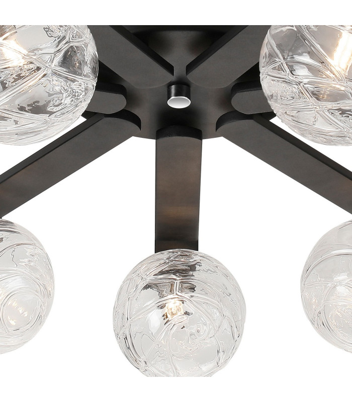 Cortland 64cm Flush Ceiling 7 Light G9 IP44 Black/Polished Chrome/Clear Dune Effect Round Glass-6