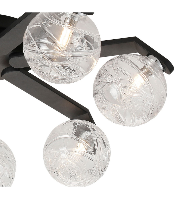 Cortland 64cm Flush Ceiling 7 Light G9 IP44 Black/Polished Chrome/Clear Dune Effect Round Glass-7