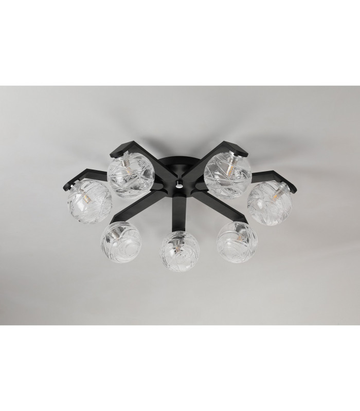 Cortland 64cm Flush Ceiling 7 Light G9 IP44 Black/Polished Chrome/Clear Dune Effect Round Glass-8