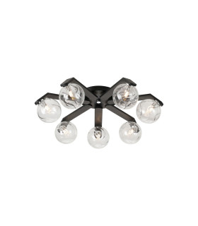 Cortland 64cm Flush Ceiling 7 Light G9 IP44 Black/Polished Chrome/Clear Waved Round Glass-1