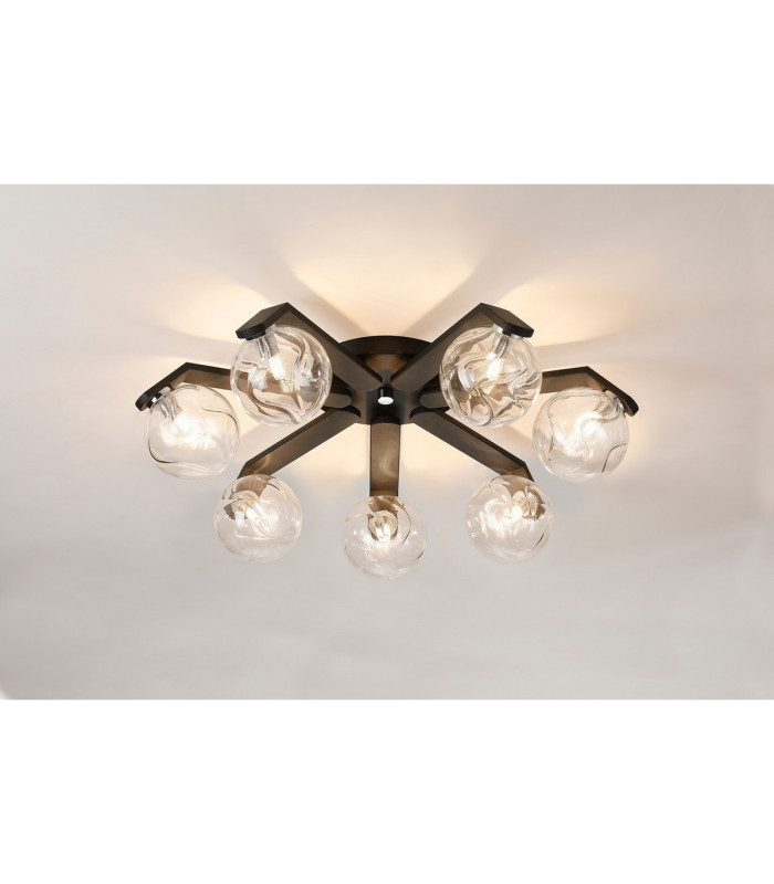 Cortland 64cm Flush Ceiling 7 Light G9 IP44 Black/Polished Chrome/Clear Waved Round Glass-3