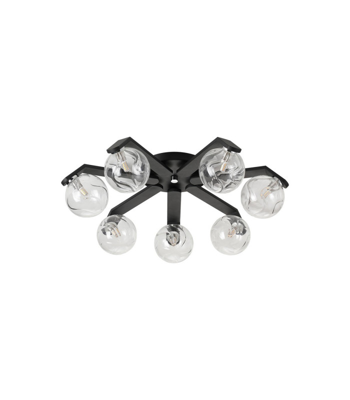 Cortland 64cm Flush Ceiling 7 Light G9 IP44 Black/Polished Chrome/Clear Waved Round Glass-4