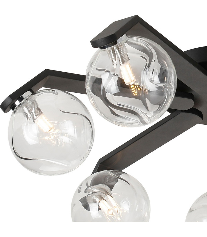 Cortland 64cm Flush Ceiling 7 Light G9 IP44 Black/Polished Chrome/Clear Waved Round Glass-5