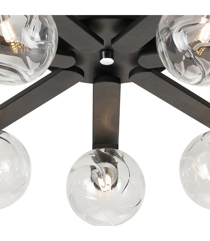 Cortland 64cm Flush Ceiling 7 Light G9 IP44 Black/Polished Chrome/Clear Waved Round Glass-6