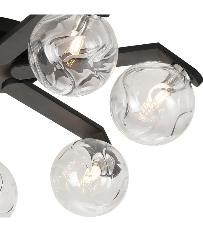 Cortland 64cm Flush Ceiling 7 Light G9 IP44 Black/Polished Chrome/Clear Waved Round Glass-7