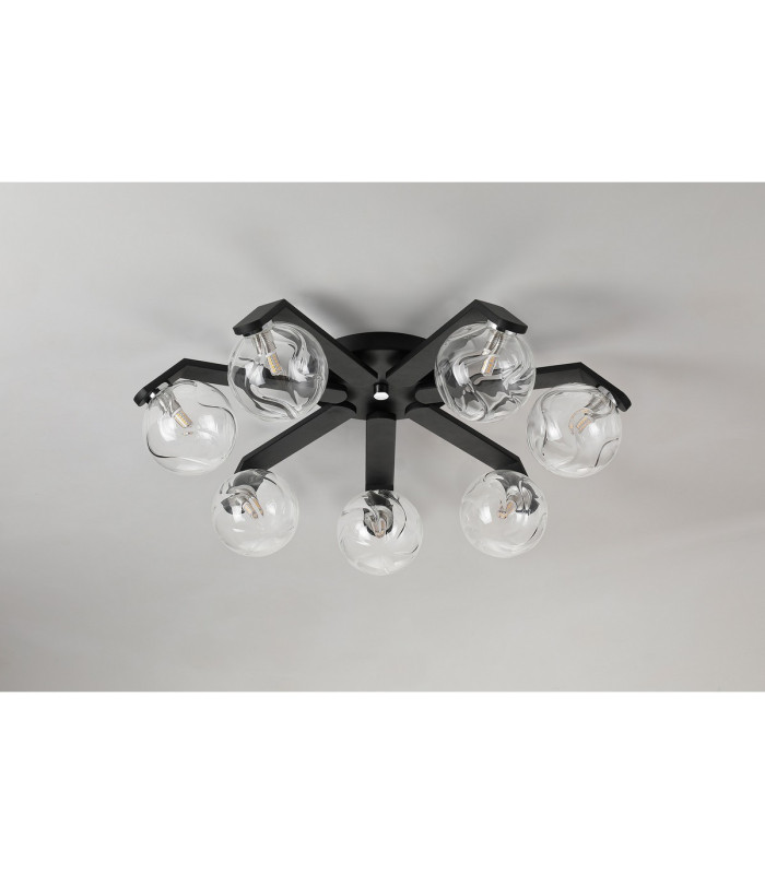 Cortland 64cm Flush Ceiling 7 Light G9 IP44 Black/Polished Chrome/Clear Waved Round Glass-8