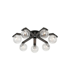 Cortland 64cm Flush Ceiling 7 Light G9 IP44 Black/Polished Chrome/Clear Swirl Round Glass-1