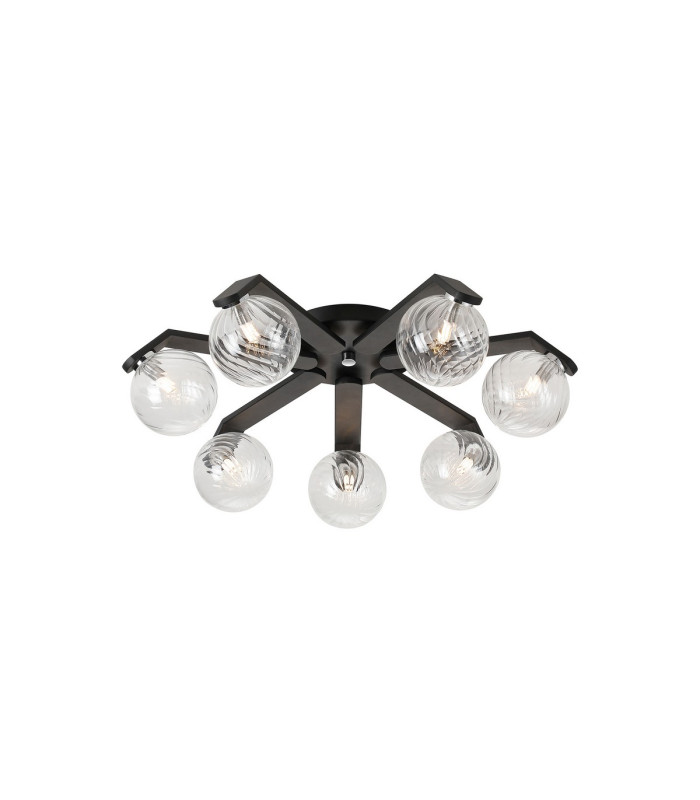 Cortland 64cm Flush Ceiling 7 Light G9 IP44 Black/Polished Chrome/Clear Swirl Round Glass-1