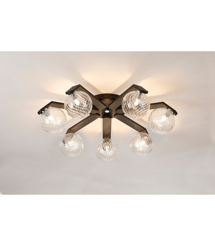 Cortland 64cm Flush Ceiling 7 Light G9 IP44 Black/Polished Chrome/Clear Swirl Round Glass-3