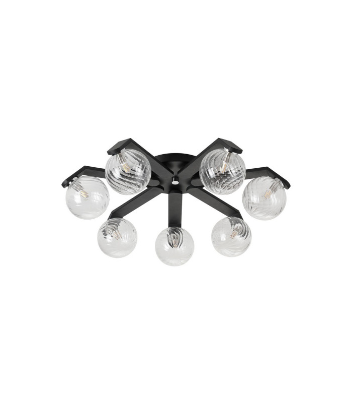 Cortland 64cm Flush Ceiling 7 Light G9 IP44 Black/Polished Chrome/Clear Swirl Round Glass-4