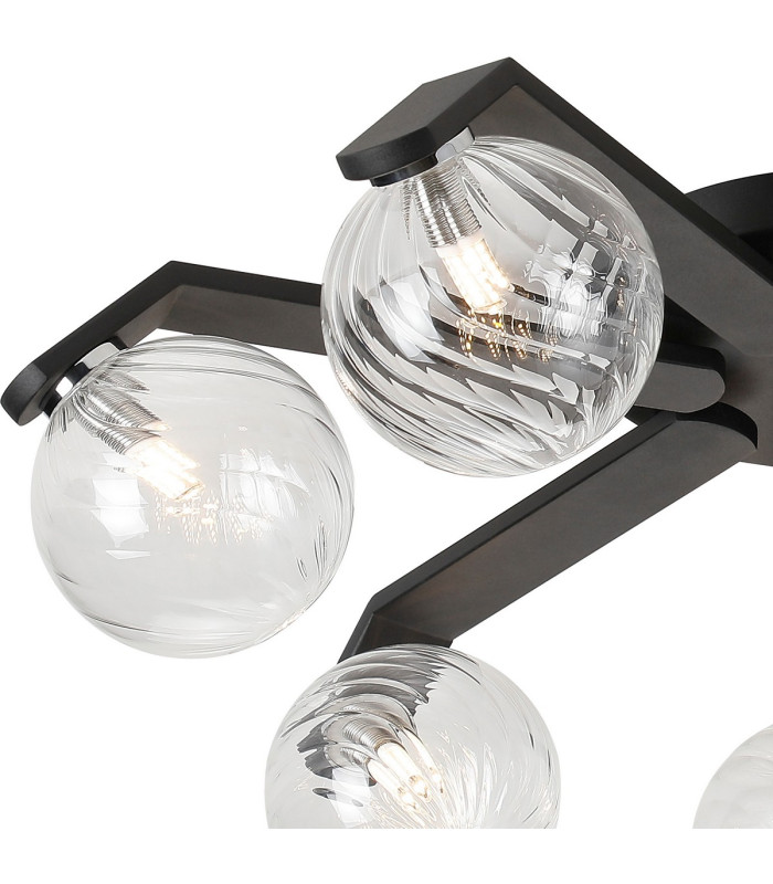 Cortland 64cm Flush Ceiling 7 Light G9 IP44 Black/Polished Chrome/Clear Swirl Round Glass-5