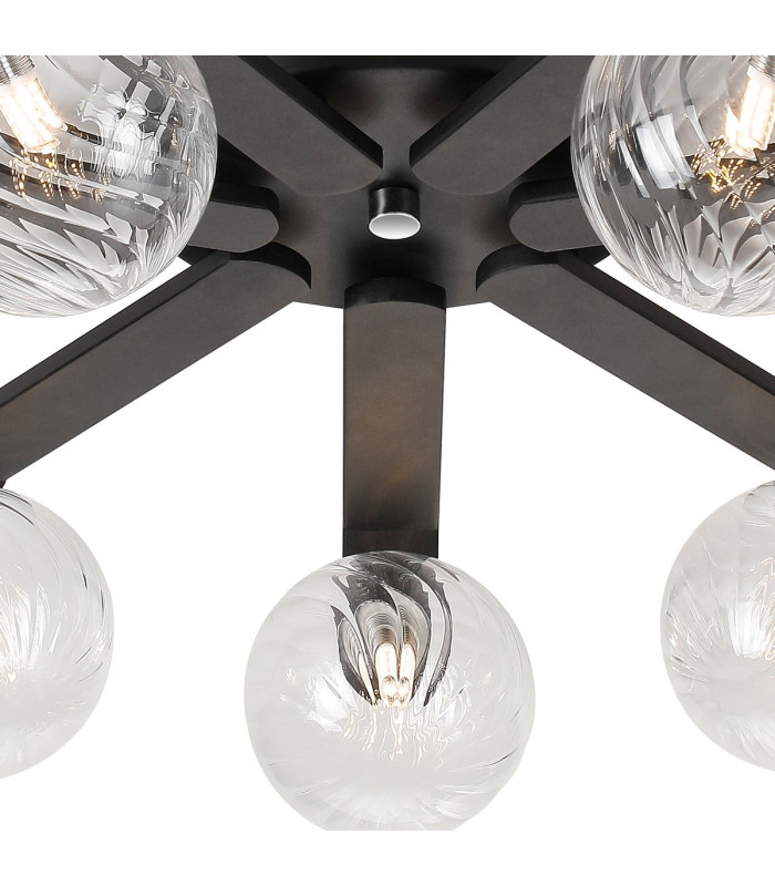 Cortland 64cm Flush Ceiling 7 Light G9 IP44 Black/Polished Chrome/Clear Swirl Round Glass-6