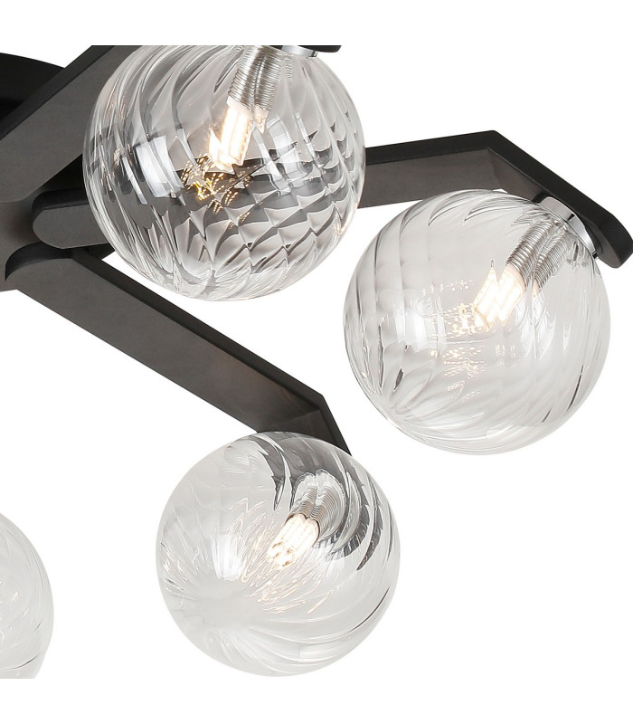 Cortland 64cm Flush Ceiling 7 Light G9 IP44 Black/Polished Chrome/Clear Swirl Round Glass-7