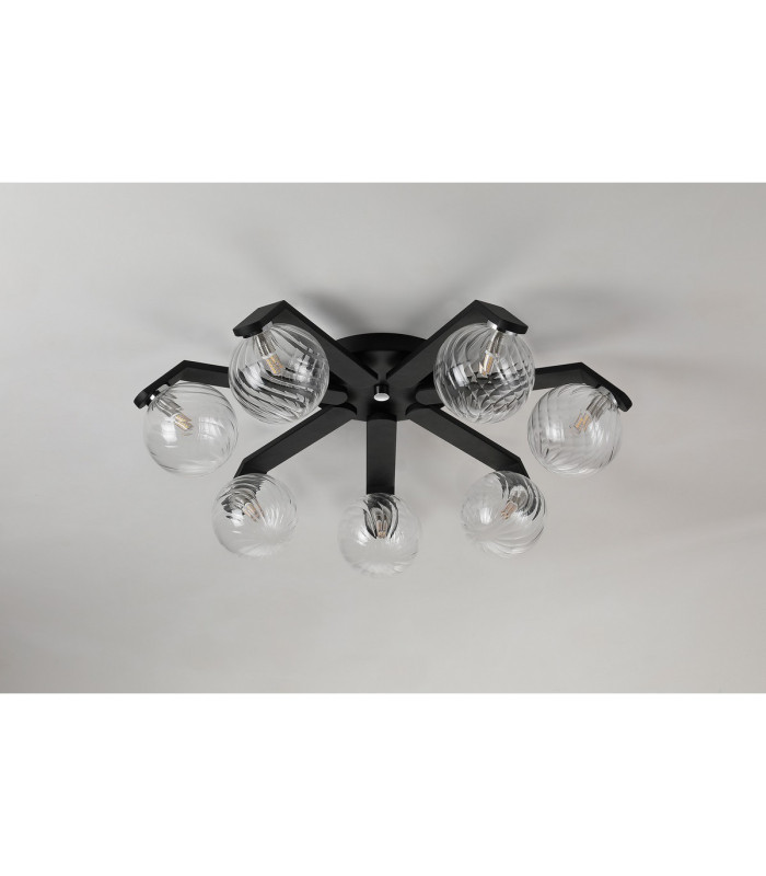 Cortland 64cm Flush Ceiling 7 Light G9 IP44 Black/Polished Chrome/Clear Swirl Round Glass-8