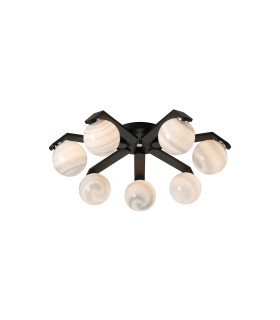 Cortland 64cm Flush Ceiling 7 Light G9 IP44 Black/Polished Chrome/Grey Round Marble Effect Glass-1