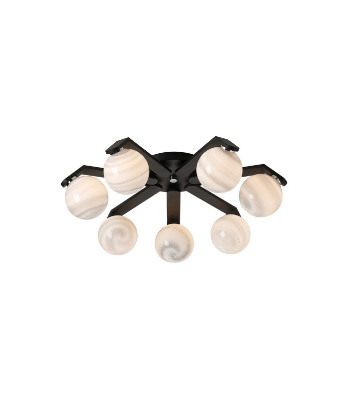 Cortland 64cm Flush Ceiling 7 Light G9 IP44 Black/Polished Chrome/Grey Round Marble Effect Glass-1