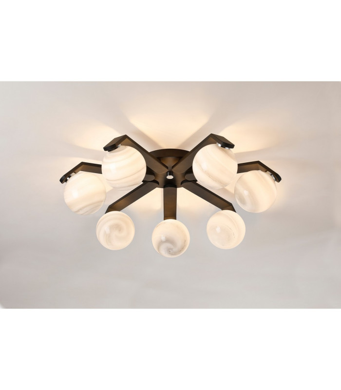 Cortland 64cm Flush Ceiling 7 Light G9 IP44 Black/Polished Chrome/Grey Round Marble Effect Glass-3