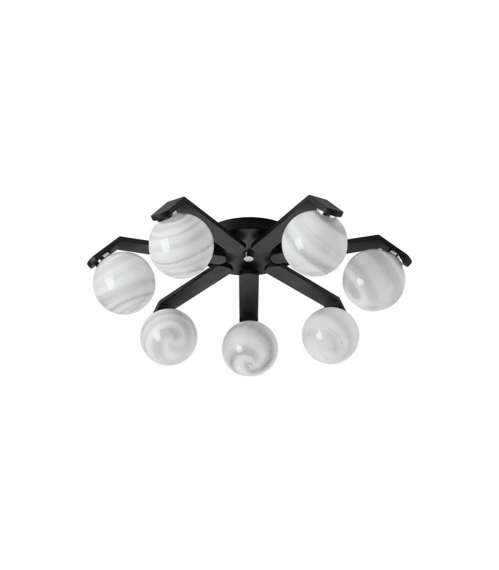 Cortland 64cm Flush Ceiling 7 Light G9 IP44 Black/Polished Chrome/Grey Round Marble Effect Glass-5