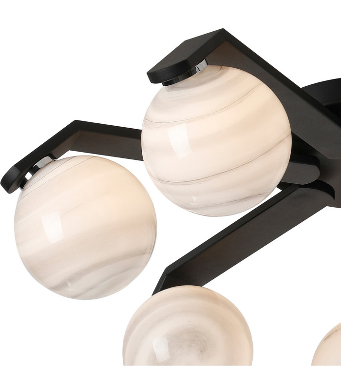 Cortland 64cm Flush Ceiling 7 Light G9 IP44 Black/Polished Chrome/Grey Round Marble Effect Glass-6