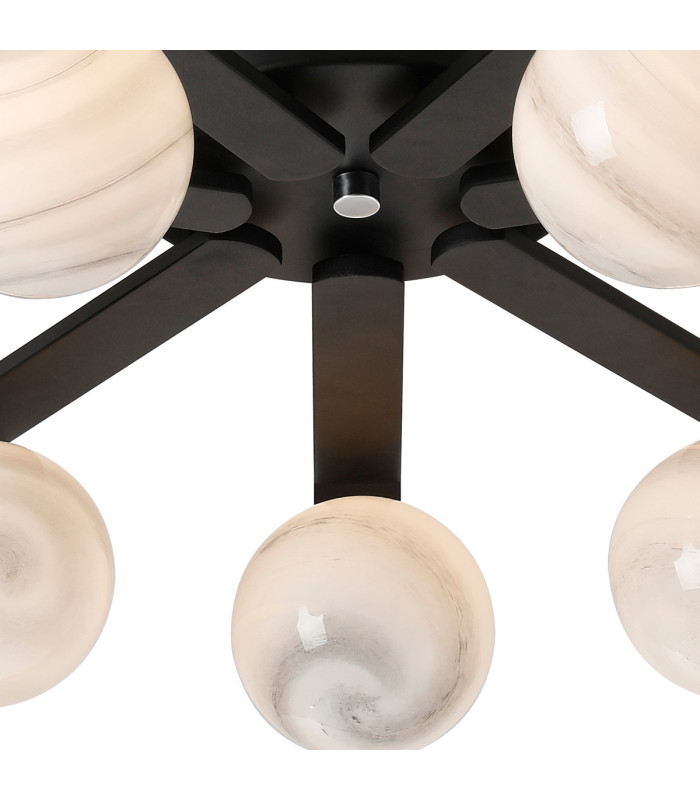 Cortland 64cm Flush Ceiling 7 Light G9 IP44 Black/Polished Chrome/Grey Round Marble Effect Glass-7