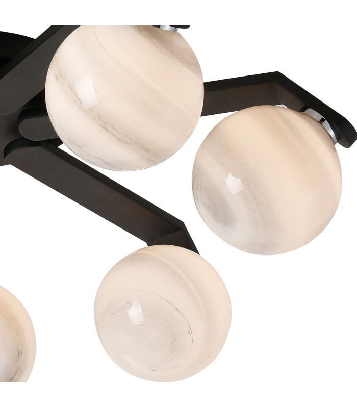 Cortland 64cm Flush Ceiling 7 Light G9 IP44 Black/Polished Chrome/Grey Round Marble Effect Glass-8