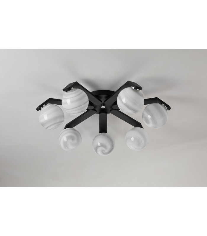Cortland 64cm Flush Ceiling 7 Light G9 IP44 Black/Polished Chrome/Grey Round Marble Effect Glass-9