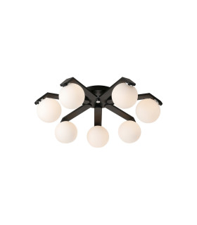 Cortland 64cm Flush Ceiling 7 Light G9 IP44 Black/Polished Chrome/Opal Smooth Round Glass-1
