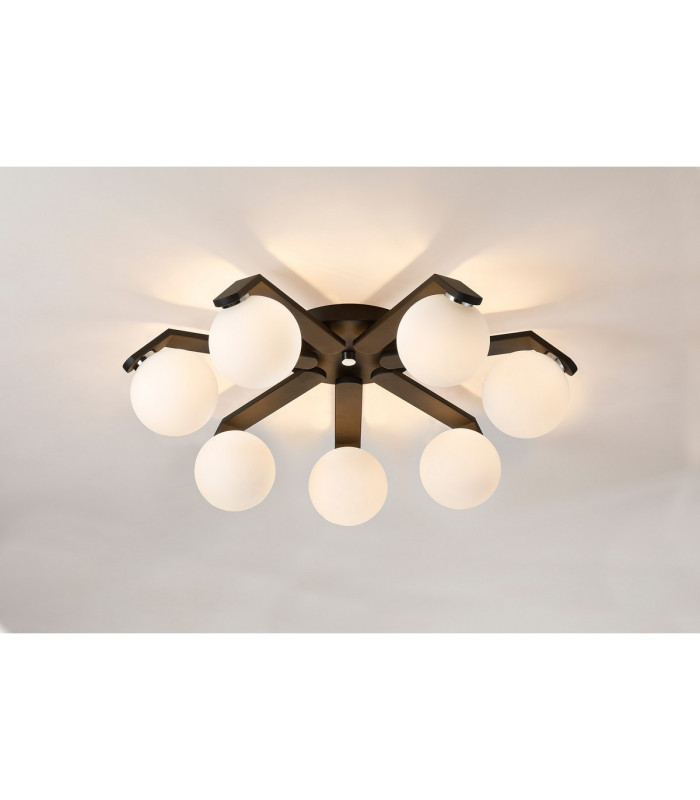 Cortland 64cm Flush Ceiling 7 Light G9 IP44 Black/Polished Chrome/Opal Smooth Round Glass-3