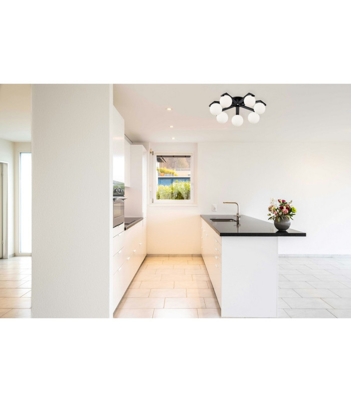 Cortland 64cm Flush Ceiling 7 Light G9 IP44 Black/Polished Chrome/Opal Smooth Round Glass-4