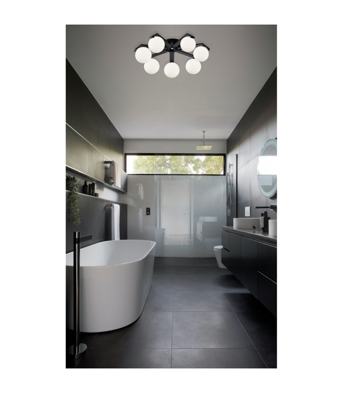 Cortland 64cm Flush Ceiling 7 Light G9 IP44 Black/Polished Chrome/Opal Smooth Round Glass-5
