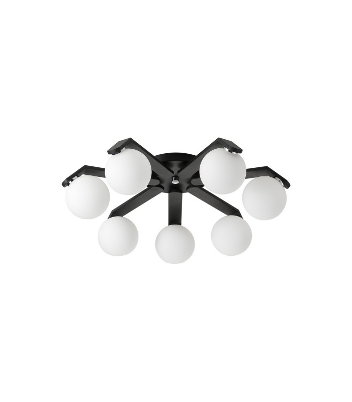 Cortland 64cm Flush Ceiling 7 Light G9 IP44 Black/Polished Chrome/Opal Smooth Round Glass-7