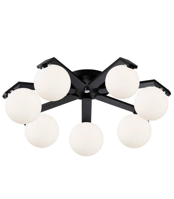 Cortland 64cm Flush Ceiling 7 Light G9 IP44 Black/Polished Chrome/Opal Smooth Round Glass-8
