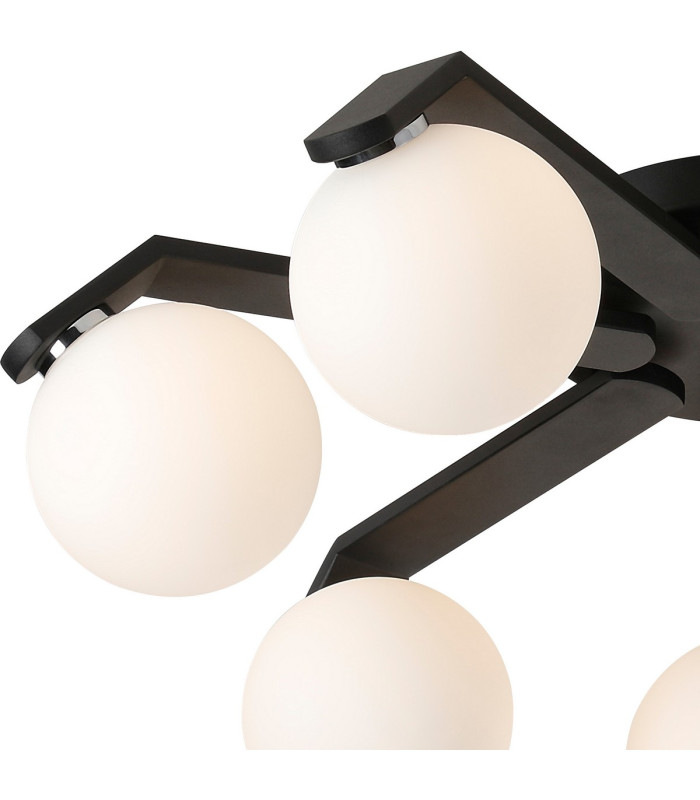 Cortland 64cm Flush Ceiling 7 Light G9 IP44 Black/Polished Chrome/Opal Smooth Round Glass-9