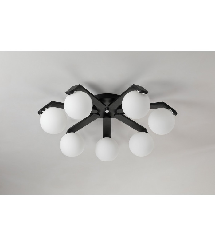 Cortland 64cm Flush Ceiling 7 Light G9 IP44 Black/Polished Chrome/Opal Smooth Round Glass-12