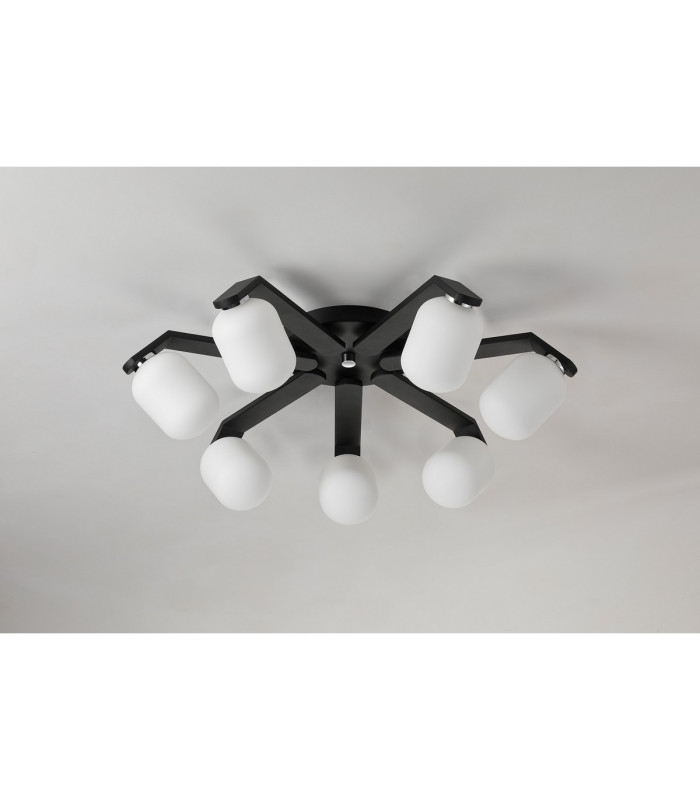 Cortland 64cm Flush Ceiling 7 Light G9 IP44 Black/Polished Chrome/Opal Smooth Tubular Glass-8