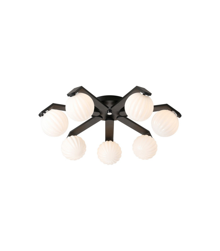 Cortland 64cm Flush Ceiling 7 Light G9 IP44 Black/Polished Chrome/Opal Round Segment Glass-1