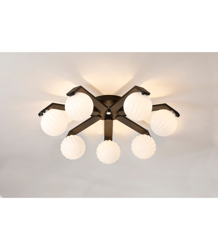 Cortland 64cm Flush Ceiling 7 Light G9 IP44 Black/Polished Chrome/Opal Round Segment Glass-3