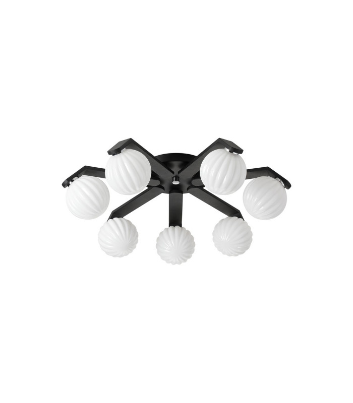 Cortland 64cm Flush Ceiling 7 Light G9 IP44 Black/Polished Chrome/Opal Round Segment Glass-4
