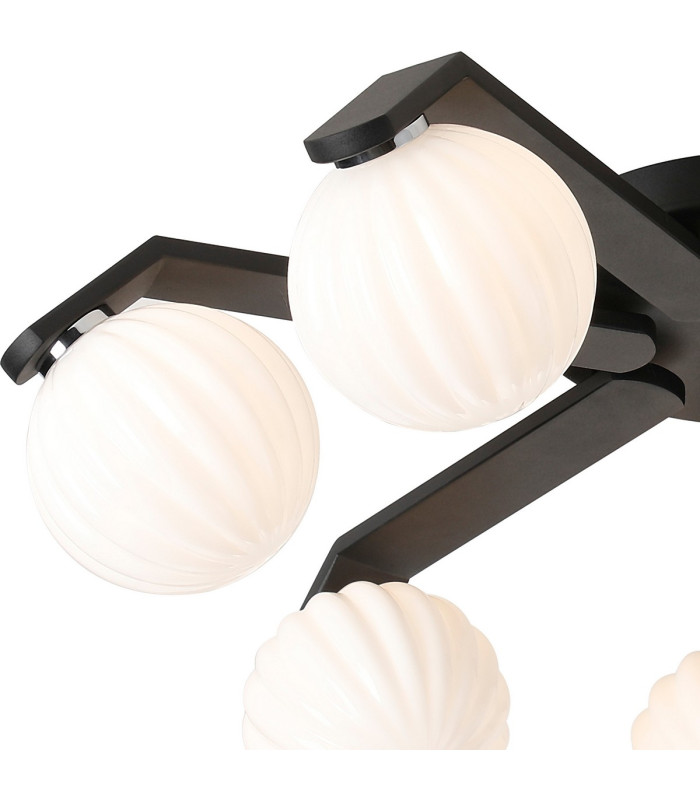 Cortland 64cm Flush Ceiling 7 Light G9 IP44 Black/Polished Chrome/Opal Round Segment Glass-5