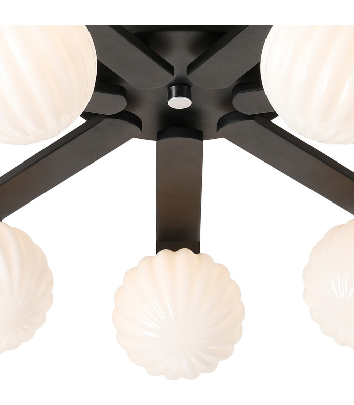 Cortland 64cm Flush Ceiling 7 Light G9 IP44 Black/Polished Chrome/Opal Round Segment Glass-6