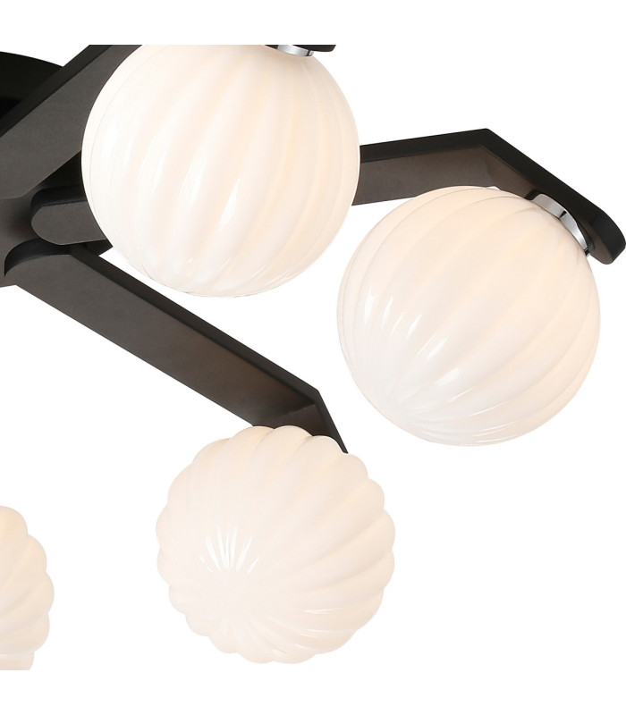 Cortland 64cm Flush Ceiling 7 Light G9 IP44 Black/Polished Chrome/Opal Round Segment Glass-7