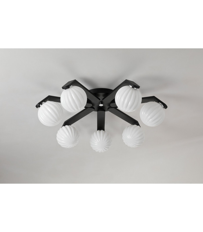 Cortland 64cm Flush Ceiling 7 Light G9 IP44 Black/Polished Chrome/Opal Round Segment Glass-8