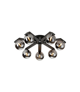 Cortland 64cm Flush Ceiling 7 Light G9 IP44 Black/Polished Chrome/Smoke Smooth Round Glass-1