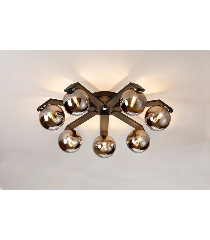 Cortland 64cm Flush Ceiling 7 Light G9 IP44 Black/Polished Chrome/Smoke Smooth Round Glass-3