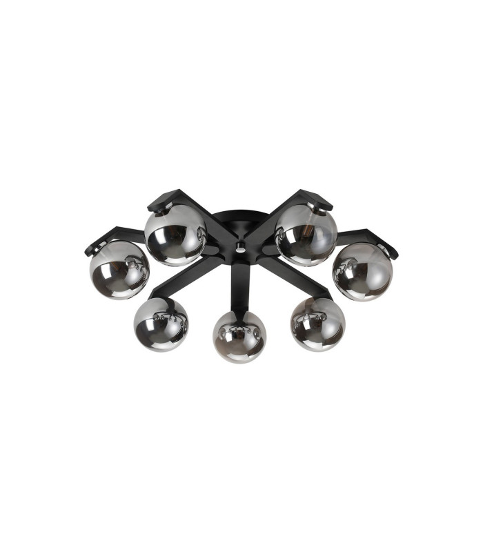 Cortland 64cm Flush Ceiling 7 Light G9 IP44 Black/Polished Chrome/Smoke Smooth Round Glass-5