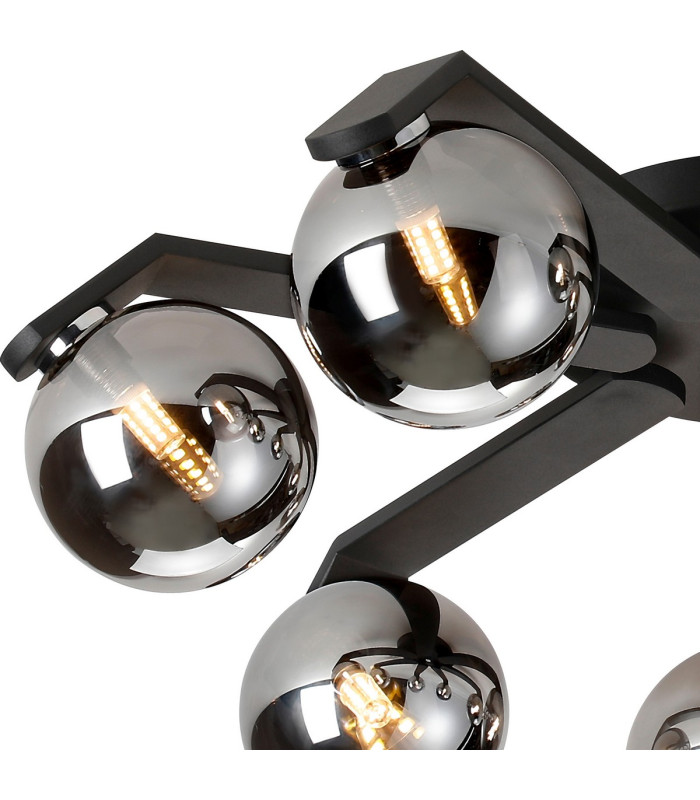 Cortland 64cm Flush Ceiling 7 Light G9 IP44 Black/Polished Chrome/Smoke Smooth Round Glass-6
