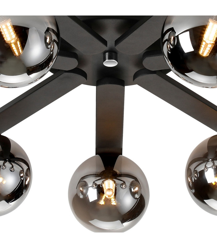 Cortland 64cm Flush Ceiling 7 Light G9 IP44 Black/Polished Chrome/Smoke Smooth Round Glass-7