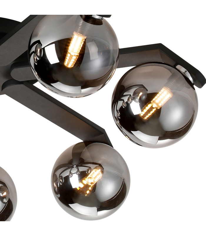 Cortland 64cm Flush Ceiling 7 Light G9 IP44 Black/Polished Chrome/Smoke Smooth Round Glass-8